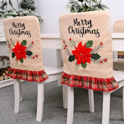 New 2021 Christmas Chair Cover Big Red Flower Linen Chair Cover Christmas Chair Cover Christmas Decoration Home Table Decoration
