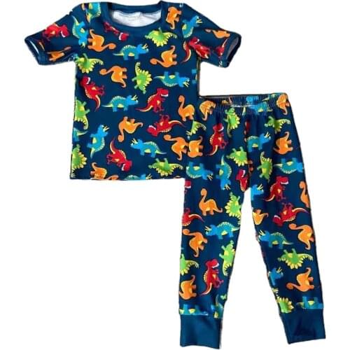 Fall/Winter Baby Boy Boutique Clothes Colorful Dinosaur Print Milk Silk Two Pieces Outfits