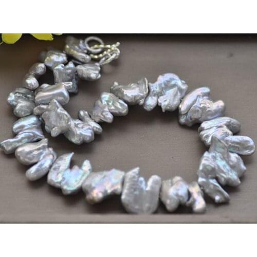 MCT·STAR Z10304 17" 38mm Gray Double Baroque Keshi Pearl Necklace
