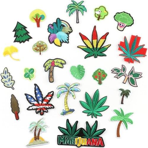 Plants Embroidery Patches Iron on Cartoon Leaves Badges DIY Thermo Stickers for Clothes Holes Patch Decorative Trees Appliques