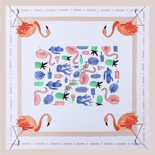 2020 70x70 INS Flamingo Multipurpose women Silk twill scarf Satin square tie Hairband ladies foulard femme towel bufanda shawl