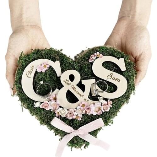 Custom Letter Heart Shaped Lawn Ring Holder Pillow Wedding Box Baby Shower Party Decoration Bridesmaid Gift