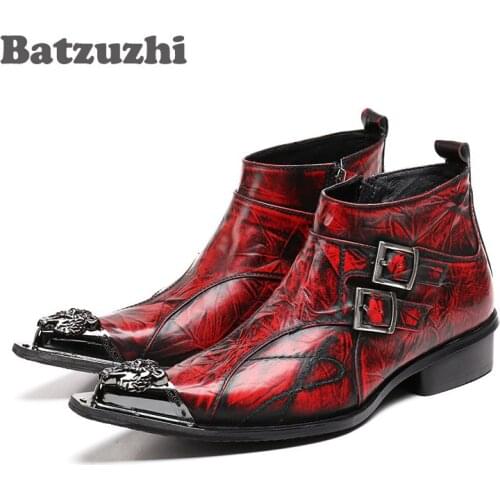 SellFactory Sell HandMade Leather Formal Red Men Boots Personalized Leather Ankle Boots Leather Footwear Wine Red EU38-46