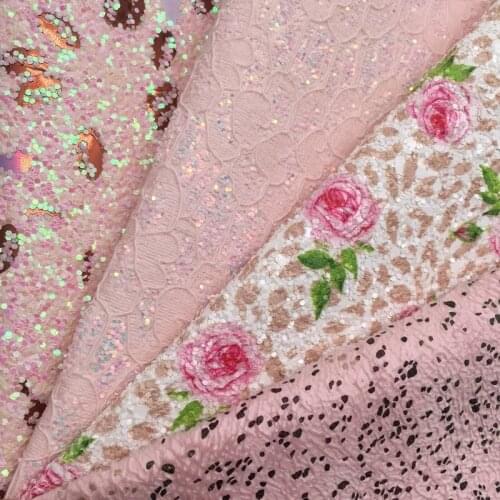 Leo Leather Pink Baseball Chunky Glitter Leather Fabric Flowers Leopard Printed Synthetic Leather BOWS DIY 21X29CM G374