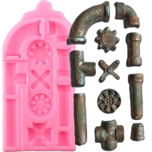Rusty Pipes Silicone Molds Gears Baby Birthday Cake Decorating Tools Cupcake Topper Fondant Mold Candy Chocolate Gumpaste Moulds