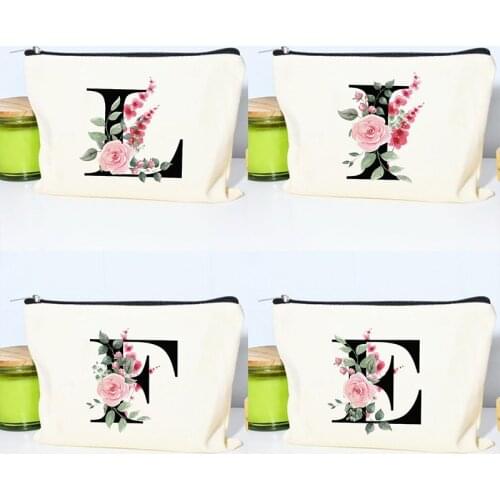 Letter Flower Print Women Cosmetic Bags Travel Toiletry Organizer Storage Pouch Portable MakeUp Case Female Wash Bag Large Purse