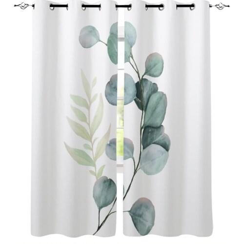 Plant Leaves Green White Window Curtains for Living Room Bedroom Kitchen Modern Curtains Home Decoration Drapes Blinds