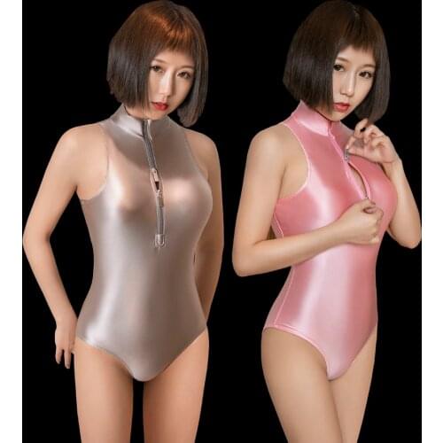 Sexy Shiny Gloosy High Cut Bodysuit Smooth Elastic Bodysuit Sukumizu One Piece Swimwear Leotard Sexy Tight Sexy Lingerie Women
