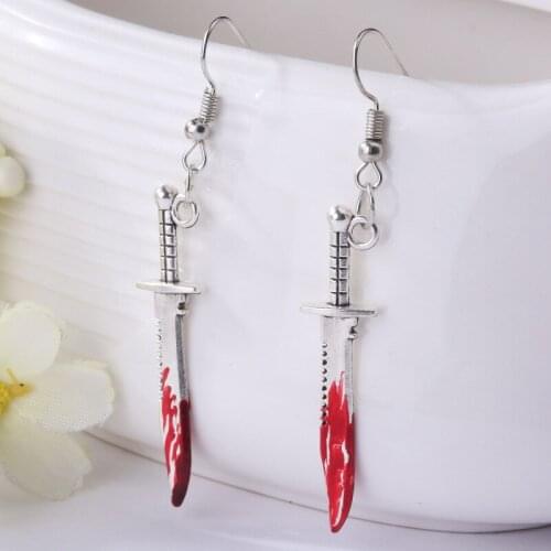 Halloween Cosplay Knife Earrings Gothic Exaggerated Funny Scissors Drop Earrings For Women Men Punk Party Jewelry Hippop Brincos