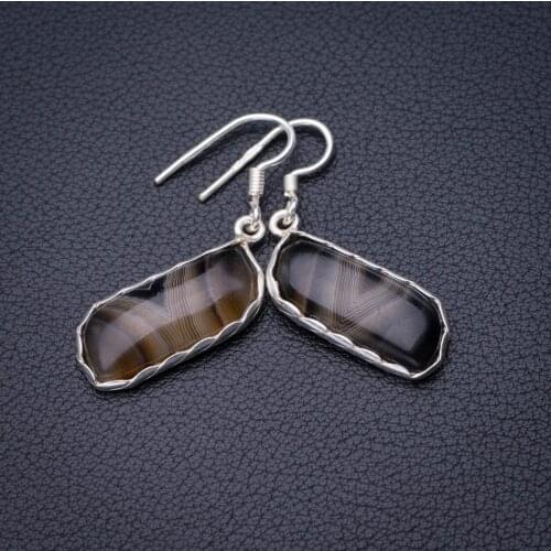 StarGems Natural Botswana Agate Handmade 925 Sterling Silver Earrings 1.5" D7851