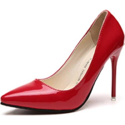 Hot Selling Women Shoes Pointed Toe Pumps Patent Leather Dress Red 10CM High Heels Boat Shoes Shadow Wedding Shoes Zapatos Mujer