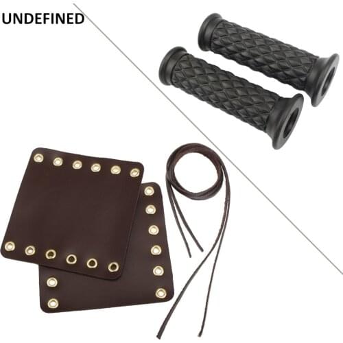 7/8" 22mm Brown Motorcycle Grips Vintage Leather Hand Grip Throttle Covers Wraps for Honda Cafe Racer Cruiser Chopper Universal