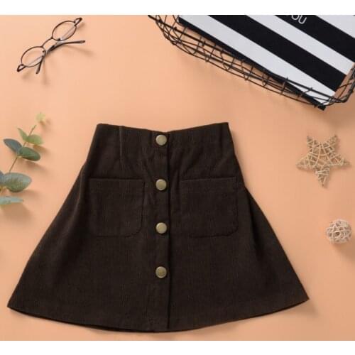 Girls Fashionable Skirt, Brocade Polyester Material Mid Waist with Pockets and Buttons for Autumn and Winter
