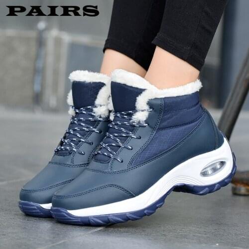 Winter Shoes Women Boots Lace-up Sneakers Fur Warm Plush Snow Boots High Flat Casual Cotton Shoes Solid Wear Resistant Anti-skid
