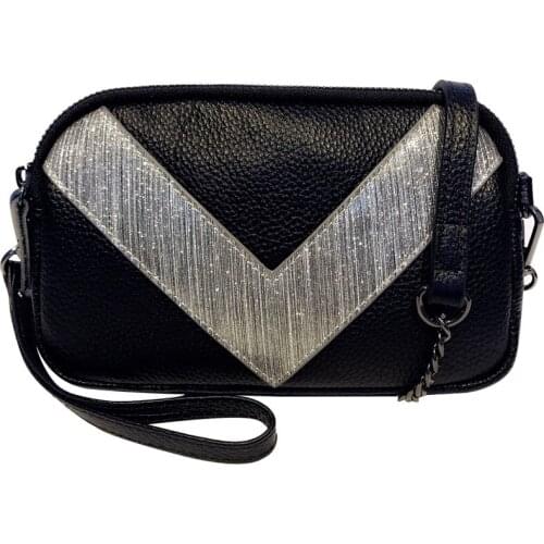 Genuine leather wild temperament Womens clutch bag tide double zipper small handbag V letter Cowhide leather mini Messenger bag