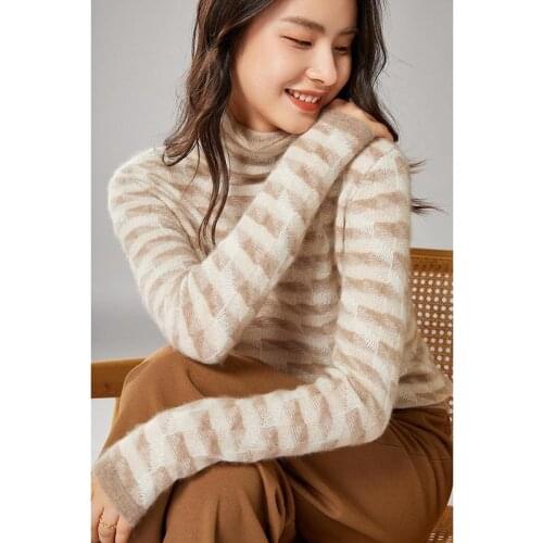 Zocept Woman Sweaters Turtleneck Pullovers Womens 100% Wool Long Sleeve Argyle Pattern Soft Warm Female Winter Knit Jumper Tops