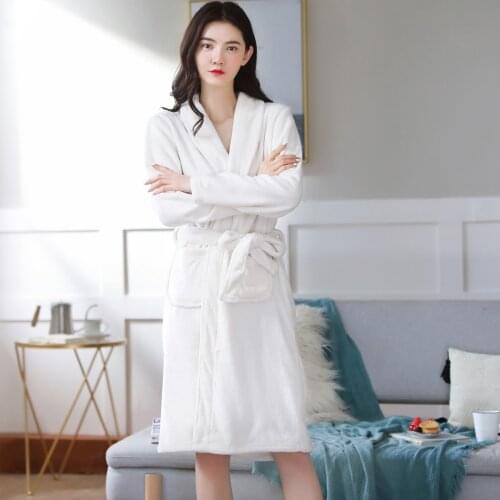 Winter Warm Flannel Bathrobe Women Knee-Length Bath Robe Soft Thick Cute White Bridesmaid Robes Female Dressing Gown Sleepwear