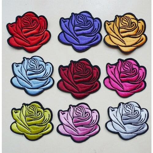 1 PCS Rose Flowers Embroidered Iron on Patches for Clothing DIY Stripes Garment Jeans Patchwork Sticker Custom Applique Badges