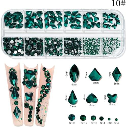 12Girds/Box Multi Size AB/Colorful Hotfix Rhinestones Flatback Crystal Gems 3D Nail Art Decorations Luxurious Glitter