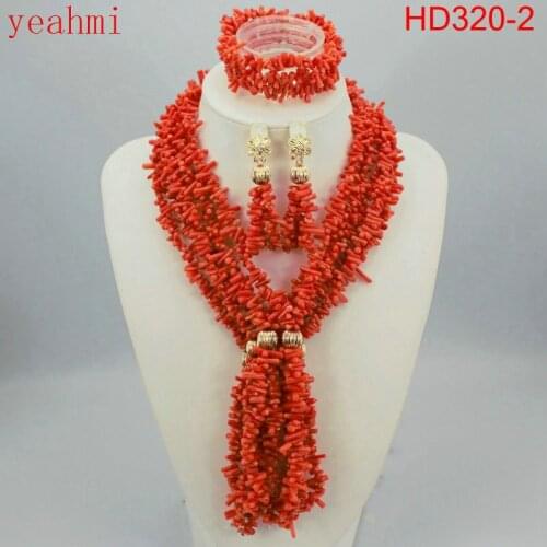 2019 Stylish Red African Costume Jewelry Set Nigerian Wedding African Coral Beads Jewelry Set Handmade Free Shipping HD320-1