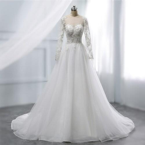 2019 A-line wedding dress long sleeves Customise Scoop wedding Grown Vintage dress for wedding China inexpensive marriage dress