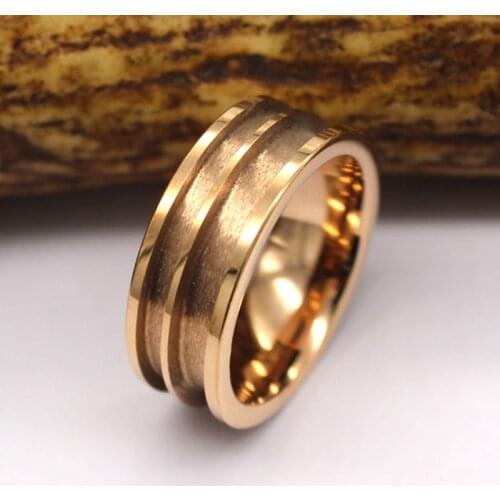 8mm Rose Gold Blank Ring for Inlay Double Channel Tungsten Carbide Wedding Band Mens Womens
