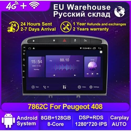 6G + 128G Android 10 QLED 4G LTE For PEUGEOT 308 308S 408 2010 - 2016 Car Radio Multimedia Video Player Navigation GPS 2 din dvd