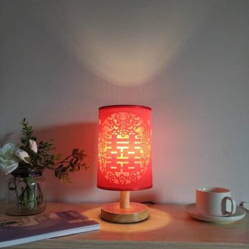 Abajur free 3 color bulb Solid wood base Chinese style Happy China red hotel room wedding special bedside table