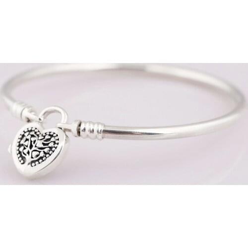 Authentic S925 Sterling Silver Flourishing Heart Padlock Bracelet Bangle fit Lady Bead Charm Pendant DIY Jewelry