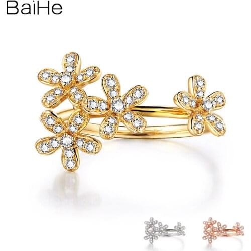 BAIEH Solid 14k Yellow Gold SI/H Natural Diamonds Ring Trendy Engagement Gift Party Trendy Flower Rings Women кольца кольцo