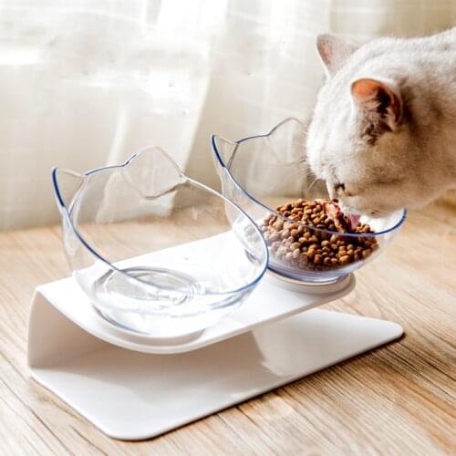 Large Cat Bowl Capacity Transparent Pet Double Bowl Cat Dog Feeder Water Feeder with Stand Kitten puppy Food Bowl Pet Supplies