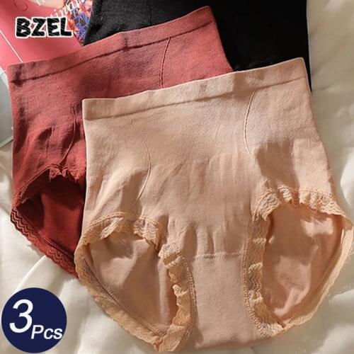 BZEL 3Pcs/Set Cotton Women Panties Underwear Seamless High Waist Briefs Comfort Womans Underpants Solid Lady Lingerie Paty L-XL