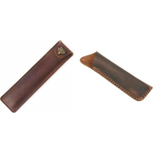 2PCS Genuine Leather Double Pen Sleeve Case Holder Pouch Cover For 2 Pen Handmade Vintage Brown