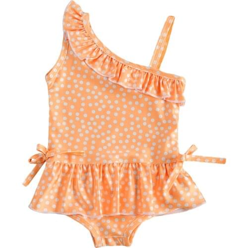 Citgeett Summer 0-4Y Infant Baby Girl One-Piece Swimsuit Polka Dot Printed Print Ruffles Sleeveless Collar Beachwear Clothes
