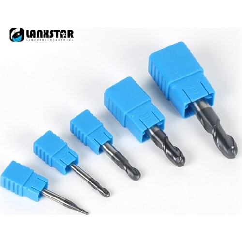 HRC45 2 Flutes Tungsten Carbide Mill 5PC Radius 1.0mm 2.0mm 3.0mm 4.0mm 5.0mm Ball Nose End CNC Milling Knife 45HRC ER Mills