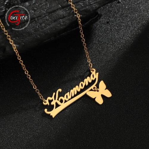 Goxijite Customized Butterfly Name Necklace For Women Stainless Steel Elegant Nameplate Necklaces Birthday Gift