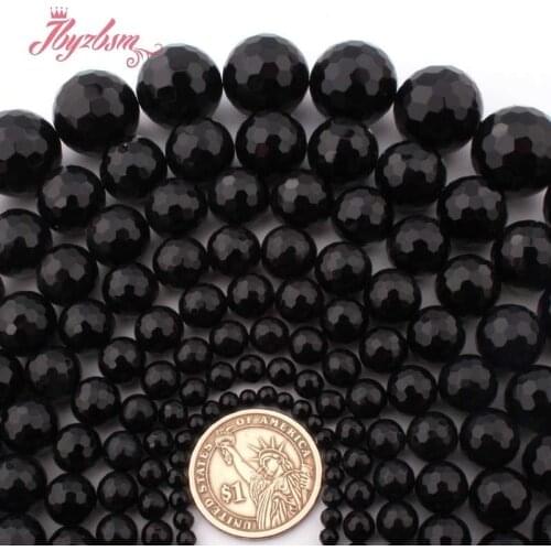 6,8,10,12mm Faceted Round Black Agates Onyx Natural Stone Loose Beads for DIY Women Men Necklace Bracelets Jewelry Making 15"