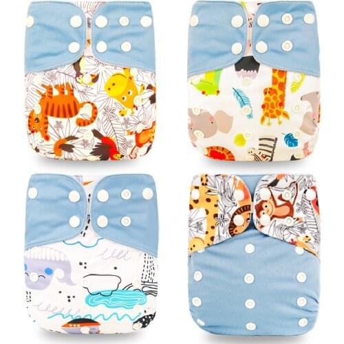 Happyflute HOt Sale OS Pocket Diaper 4pcs/set Washable &Reusable Baby Nappy New Print Adjustable Baby Diaper Cover