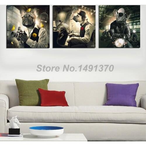 Sylvain Binet Poster Dog Riding A Motorcycle Paintings On Canvas Modern Art Decorative Wall Pictures Home Decoration