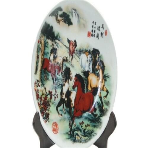 CHINESE FOLK ART Collection -- China old Painted porcelain Eight Horses plate
