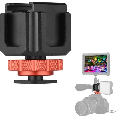 Aluminum Alloy Cold Shoe Adapter Bracket with Cold Shoe Mounts Extension for DSLR ILDC Camera Video Light Microphone Monitor