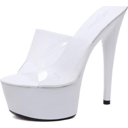 2019 Summer Stylish 15cm Elegant High Heels For Sale Transparent Glass Slippers Slip On Thick Soles Sandals