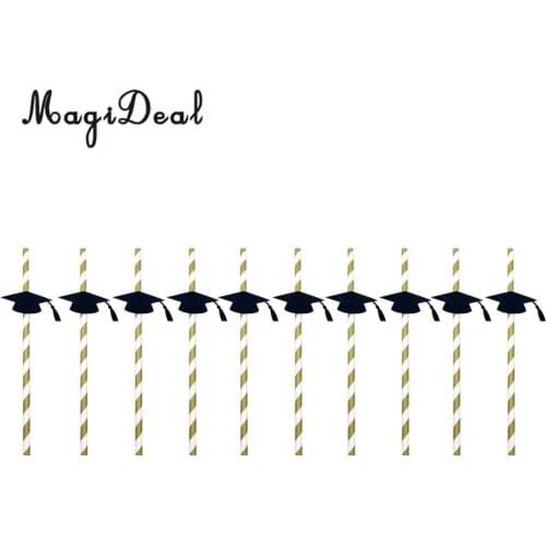 MagiDeal 10 Pieces Glitter Dr. cap Stripe Paper Drinking Straw Graduation Party Decor