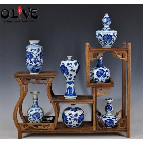 Mini Antique Vases Decoration Chinese Ceramic Blue White Flower Vase Vintage Home Decorative Vase Porcelain Flower Receptacle
