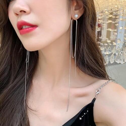 Korean Fashion Simple Long Tassel Chain Drop Earrings Women Gold Silver Color Alloy Female Thread Earring Fashion Jewelry Brinco