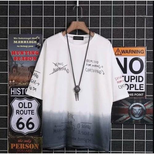 Summer Gradient Color Printing T-Shirt Shirt Harajuku Tide Mens Everyday Casual Short-Sleeved Round Neck Youth Mens Clothing
