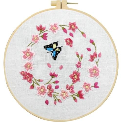 Flower Pattern DIY Embroidery Kit Handmade Neddlework With Pattern Cross Stitch Kit With Hoop for Beginner Sewing Art Craft