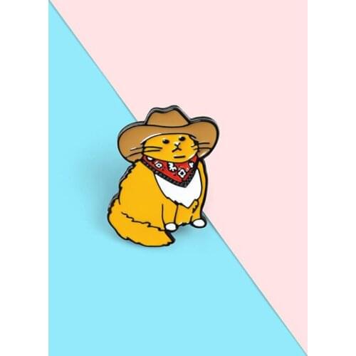 New Cowboy Cats Enamel Pin Funny Animal Brooches Shirt Lapel Bag Cute Badge Brooch