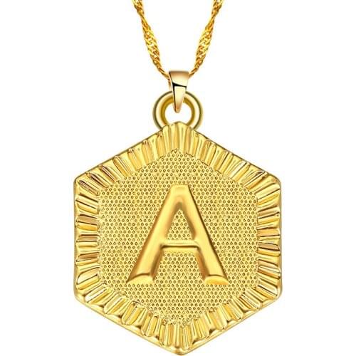 WANGAIYAO new couple simple 26 English letter necklace female geometric hexagon split flower men and women pendant necklace clav
