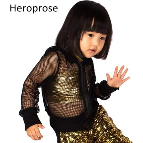 New Arrival Summer Kids Mesh Jacket Stage Performance Wear paillette feminina casaco Casual Loose Hip Hop dance coat